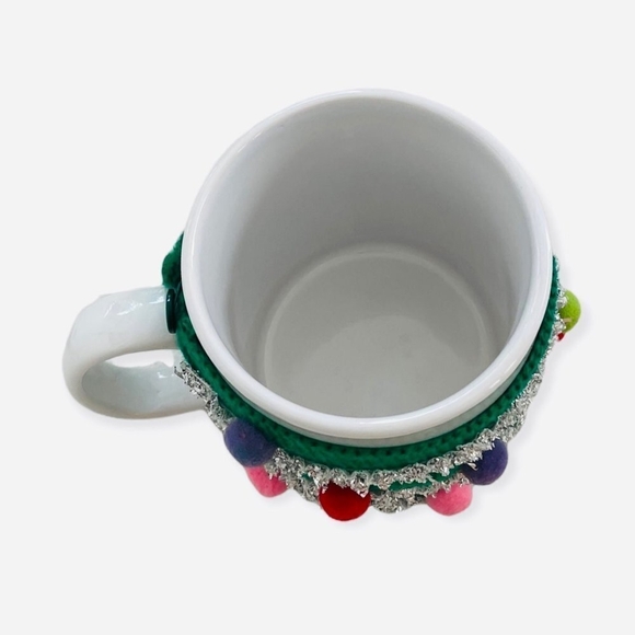 Christmas Sweater Cup CLAY ART Muggly Xmas Tree Pompom Coffee Mug Christmas Gift - Picture 4 of 4